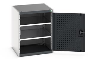 Heavy Duty Bott cubio cupboard with perfo panel lined hinged doors. 650mm wide x 650mm deep x 800mm high with 2 x100kg capacity shelves.... Bott Industial Tool Cupboards with Shelves